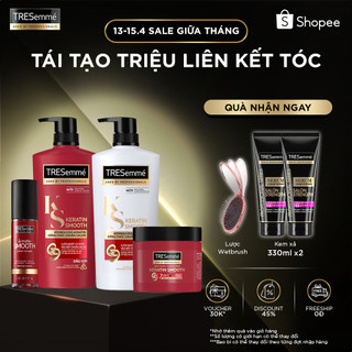 Combo Dầu Gội, Dầu Xả, Kem Ủ, Serum TRESEMME Keratin Smooth Cho tóc khô xơ rối Vào Nếp Suôn Mượt 640g, 620g, 180ml, 97ml