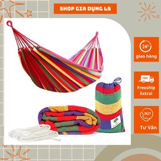 Võng du lịch dã ngoại camping chất liệu vải canvas tặng kèm túi + dây
