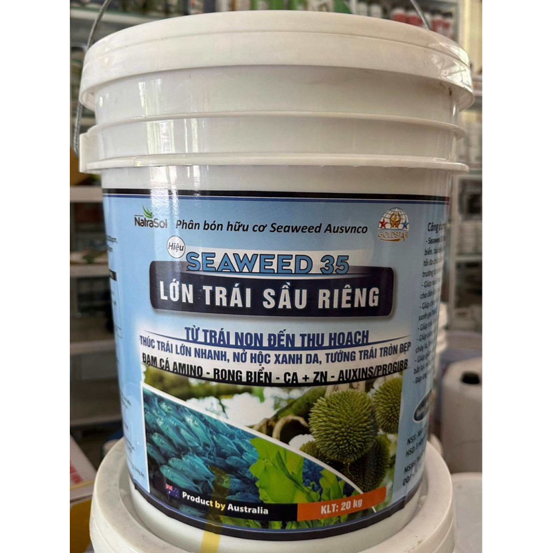 phân bón lớn trái sầu riêng SEAWEED(xô 20kg)nhập khẩu AUSTRAYLIA thúc trái lớn nhanh,nở hộc, xanh ga