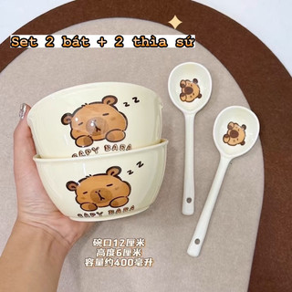 Set Bát Thìa Hình Gấu Capybara (Set 2 Bát + 2 Thìa)