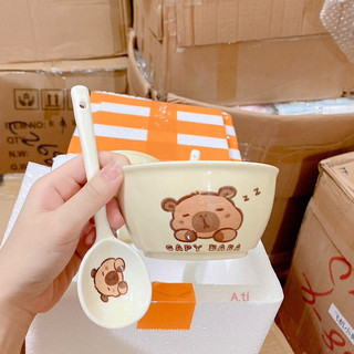 Set Bát Thìa Hình Gấu Capybara (Set 2 Bát + 2 Thìa)