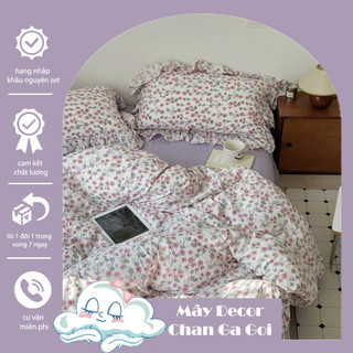 Set Chăn Ga Cotton Đũi sơ đậu nành viền bèo hoa