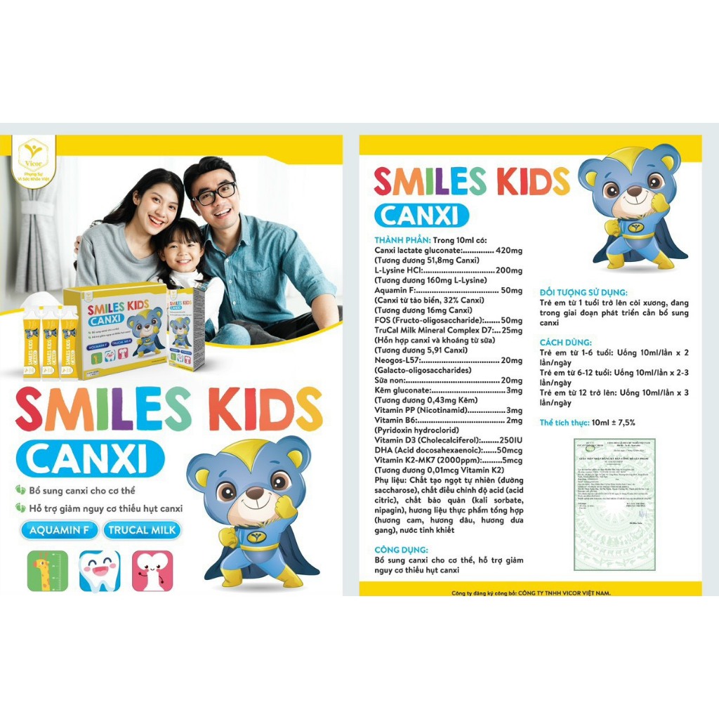 SMILES KIDS CANXI- AquaminF, Trucal milk- Bổ sung canxi cho cơ thể, hỗ trợ giảm nguy cơ thiếu hụt ca