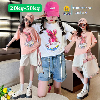 Áo thun bé gái cotton FAMBY áo bé gái size đại mẫu thỏ thời trang trẻ em 20-47kg