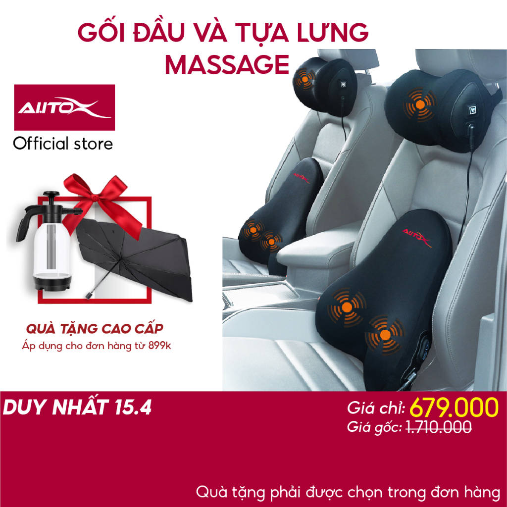 Gối đầu và tựa lưng ô tô massage AutoX máy rung 6 chế độ ruột cao su non êm mềm
