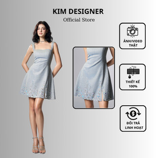 Đầm đi tiệc, váy dự tiệc sang chảnh chất nhũ lấp lánh cao cấp, đính đá thủ công, đầm dài dự tiệc KIM DESIGNER D003
