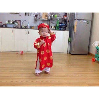 Áo dài Bé Trai đỏ xu truyền thống Gấm Thái Tuấn Loại 1 (Áo + quần + mấn, khăn xếp đội đầu)