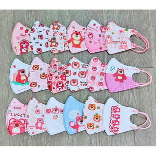 Khẩu trang gấu dâu cho bé, Sét 10 cái khẩu trang gấu dâu nhiều hình rễ thương.