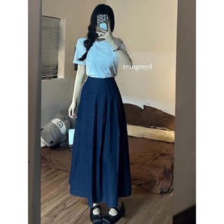 Chân váy jean dáng dài lưng chun Basic - Heppy CV3304_P10K8