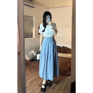 Chân váy jean dáng dài lưng chun Basic - Heppy CV3304_P10K8