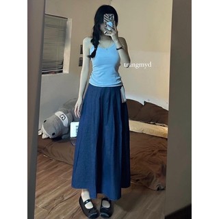Chân váy jean dáng dài lưng chun Basic - Heppy CV3304_P10K8