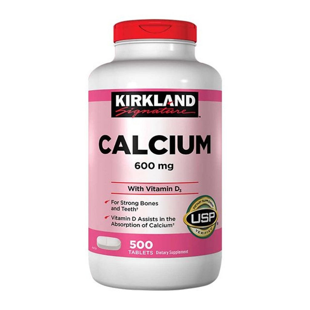 Calcium 600mg with Vitamin D3 Kirkland Signature hỗ trợ chắc khỏe xương hộp 500 viên quatangme.com.vn