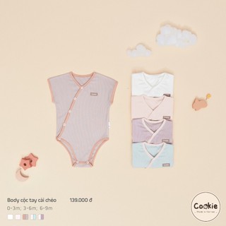 Bodysuit, body cộc tay cài chéo cookie dễ thương cho bé size từ 0-3m, 3-6m, 6-9m
