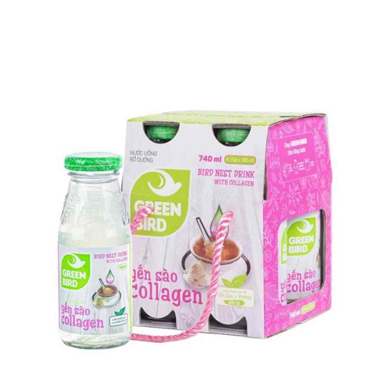 Lốc 4 chai yến sào và collagen ( 4 chai x 185ml) - yến sào green bird Nutrinest