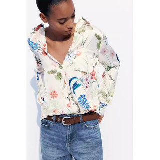 Zara morocco full tag - áo zara sơ mi hoa xanh vàng lụa ah16smg41n10 new
