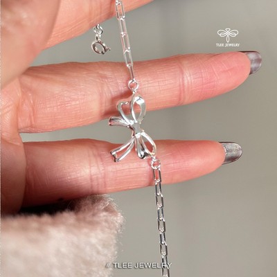 Lắc tay bạc nữ TLEE, vòng tay xích nối mặt nơ thắt cá tính TLEE JEWELRY LT0355