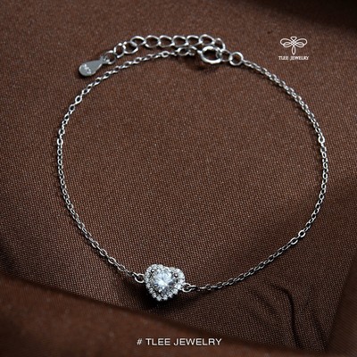 Lắc tay bạc nữ TLEE, vòng tay trái tim đính đá lấp lánh TLEE JEWELRY LT0348