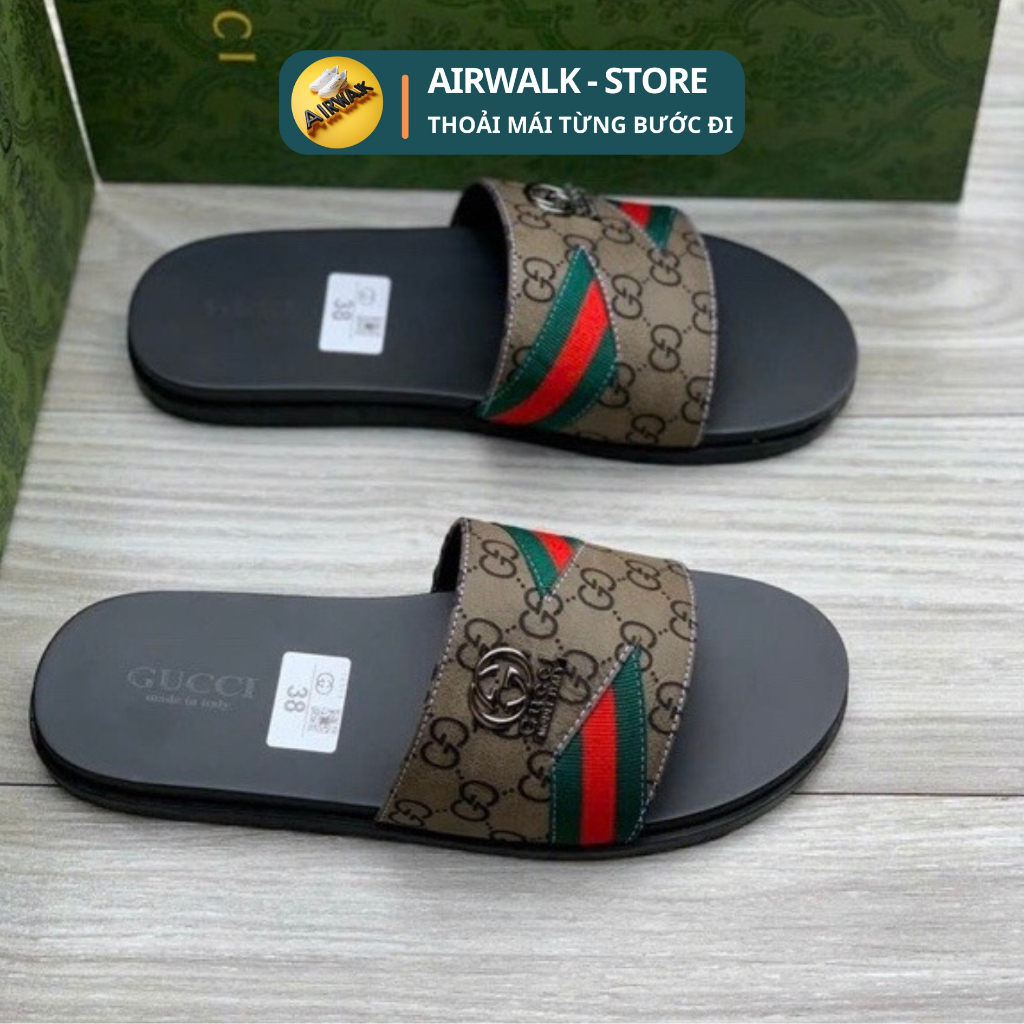 Dép Gucci Nam Quai Ngang, boy phố Dép 100% Da Thật Gucci Dù Chéo Phối Xanh Đỏ Thời Trang Cao Cấp Trẻ Trung Năng Động