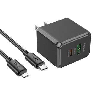 Củ sạc hoco cs14 có 2 cổng usb + type-c, 18w và pd20w, củ sạc và củ kèm dây 1m