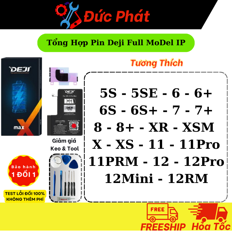 Pin Cao Cấp Siêu Dung Lượng dành cho ip  5 5s 5c 5se 6 6s 7 8 8 plus X XR XS XSM 11 12 Pro [CHUẨN DEJI BRAND]