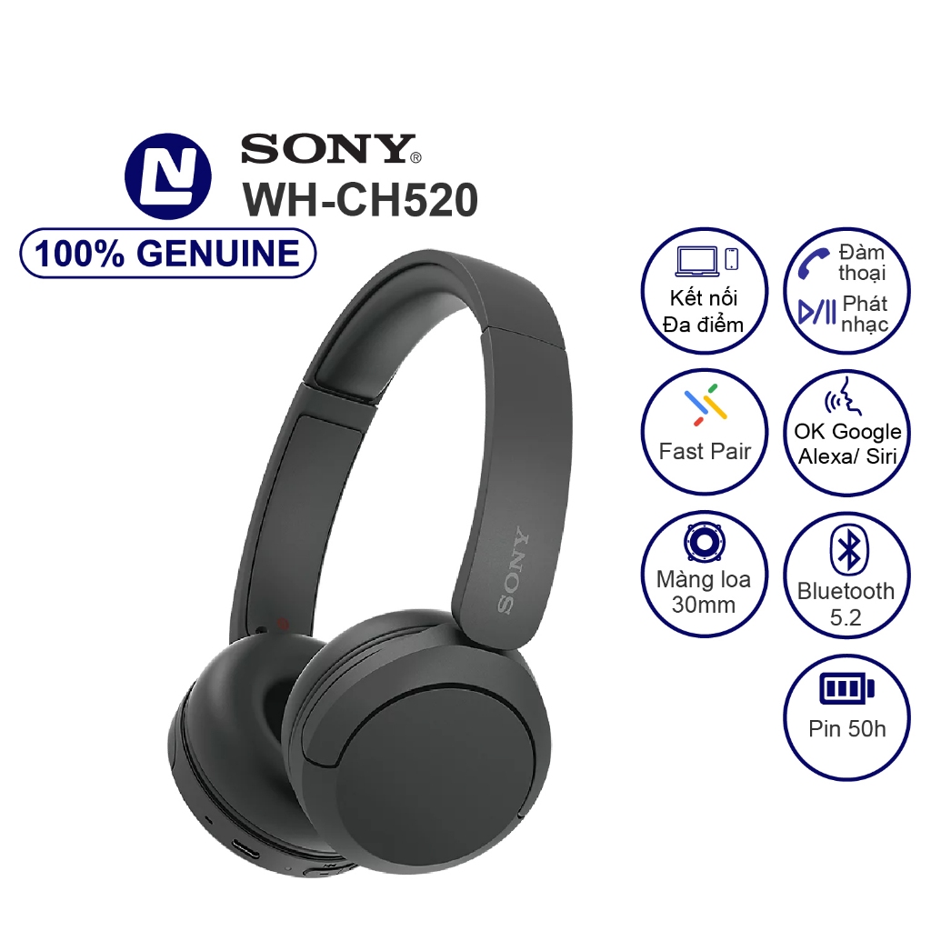 New Full box Sony WH-CH520 Tai nghe không dây on ear kết nối đa điểm