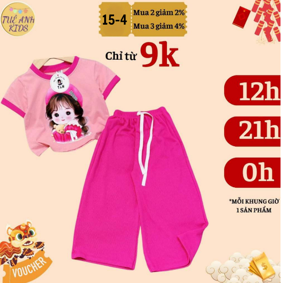 Đồ Bộ Bé Gái Chất Liệu Thun Gân Lụa Thấm Hút Mồ Hôi Cực Tốt