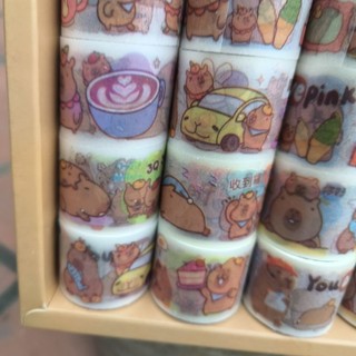 Khay 30 cuộn sticker capybara nhãn dán chuột lang nước bán tại shopanamdochoi.com
