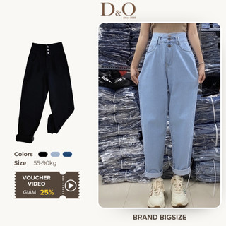 Quần Baggy Jean Nữ Bigsize 54-88kg 3 Nút Lưng Siêu Cao Không Giãn 3 Màu Đen Đá Nhạt