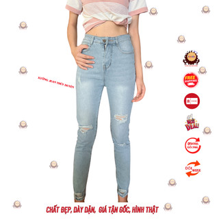 quần jean nữ lưng cao hình thật, quần bò đai cao có size đại big size CHẤT GIÃN TỐT phối rách, quần rách kểu thời trang