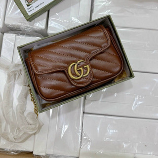 Túi xách nữ đeo chéo màu nâu chần chéo tag vàng size 18 fullbox