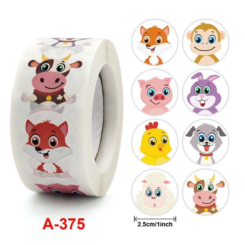 Cuộn 500 tem Sticker Hình thú dễ thương cho bé - 2.5cm