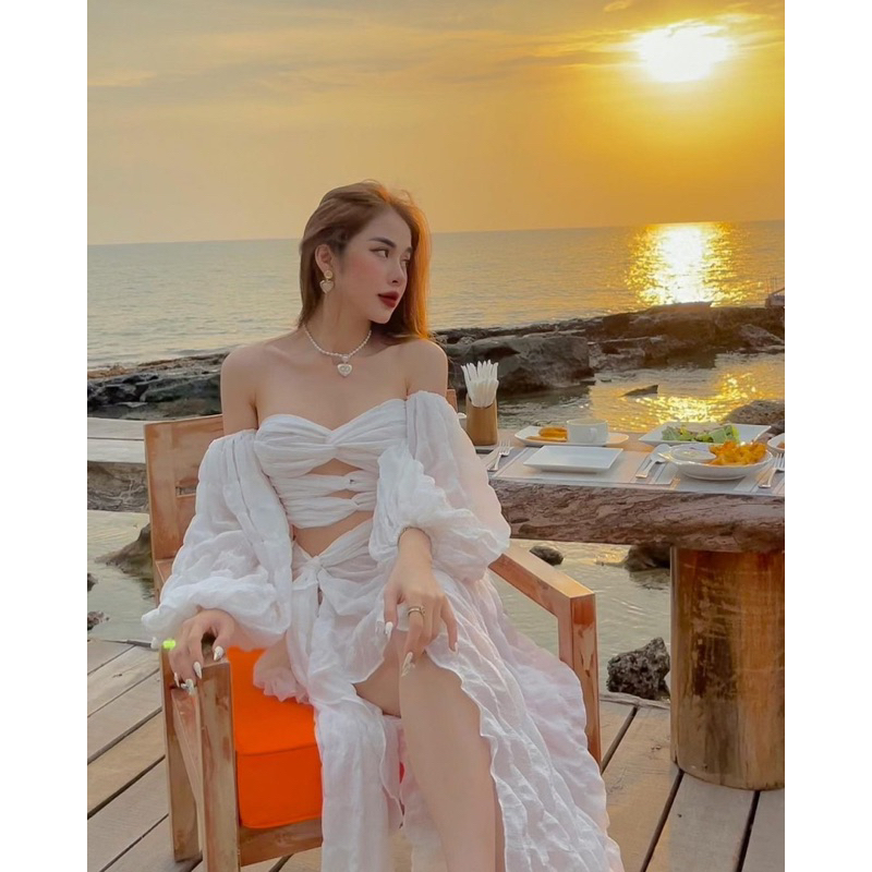 SET ÁO CÚP TAY PHỒNG+ CV CỘT EO+ LÓT