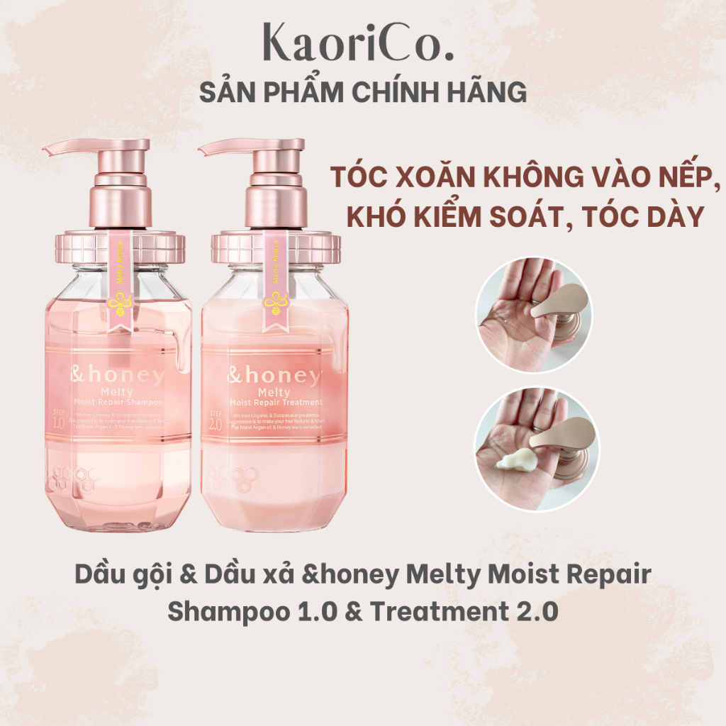 Bộ dầu gội &amp; dầu xả hữu cơ Organic cho tóc thẳng mượt hơn &amp;honey Melty Moist Repair Nhật Bản 440ml