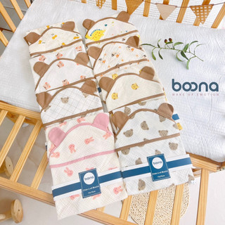 Choàng Ủ Xô Muslin Boona 4 Lớp Có Mũ Siêu Thoáng Mát Mềm Mịn Cho Bé( tem xanh )