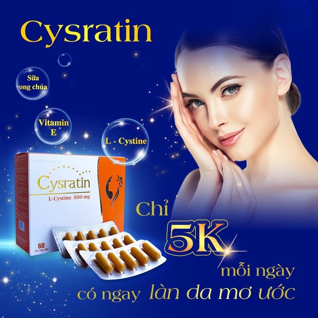 Cysratin L-Cystine 500mg 60 Viên – Viên Uống Đẹp Da Nữ, Dưỡng Ẩm Da, Hỗ Trợ Da Mịn, Tóc Chắc