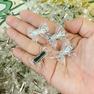 Kẹp tóc mini charm nơ trong suốt