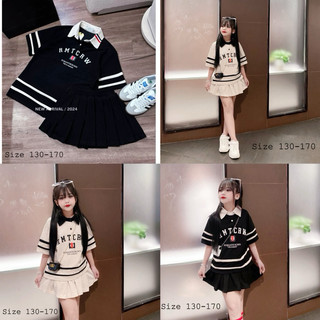 Set áo polo rmtcrw quần váy xoè xếp cho bé gái size đại 18-43kg hottrend hè 2024