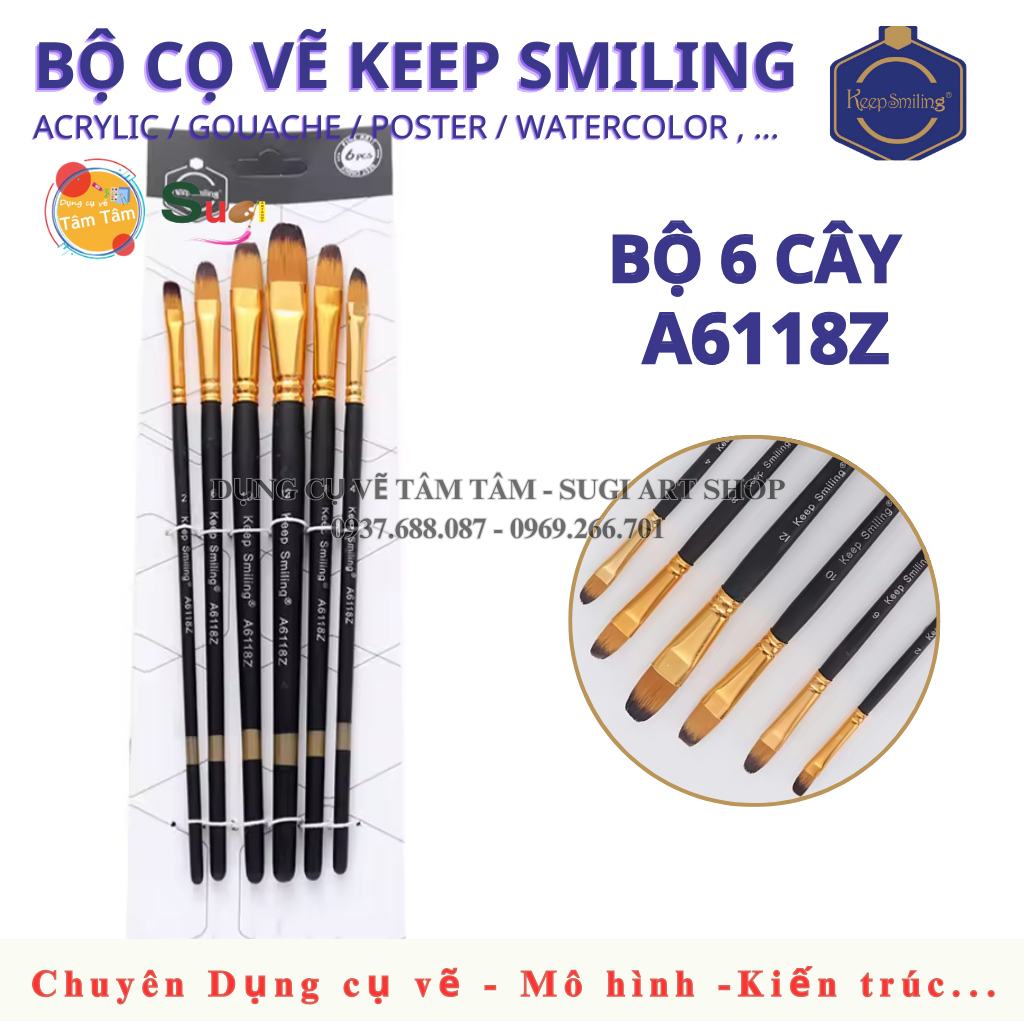 [ TÂM TÂM ] Bộ cọ đầu oval Keep smiling A6118Z (bộ 6 cây)