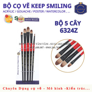 [ TÂM TÂM ] Bộ cọ đầu oval Keep smiling 6324Z (bộ 5 cây), Cọ Keep Smiling 5 cây thân đỏ đen