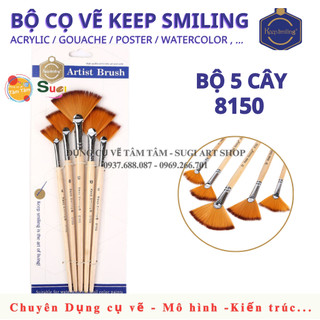 [ TÂM TÂM ] Bộ cọ quạt Keep Smiling 5 cây thân gỗ-SIZE 2-6-8-10-12 - 8150