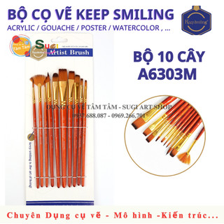 [ TÂM TÂM ] Bộ cọ vẽ đầu nhọn, tròn, vát (cọ bộ vẽ nhiều đầu), Keep Smiling 6303 Nâu