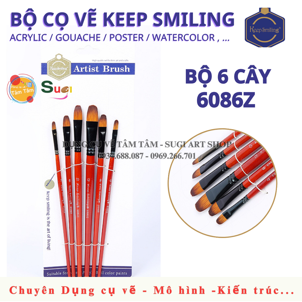 [ TÂM TÂM ] Bộ cọ đầu oval 6 cây Keep Smiling 6086E