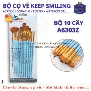 [ TÂM TÂM ]Bộ cọ nhiều đầu Keep Smiling 6303Z (bộ 10 cây xanh biển có cọ quạt)