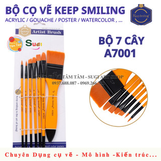 [ TÂM TÂM ] Bộ cọ Keep Smiling 7 cây cán vàng đủ loai mã A7001