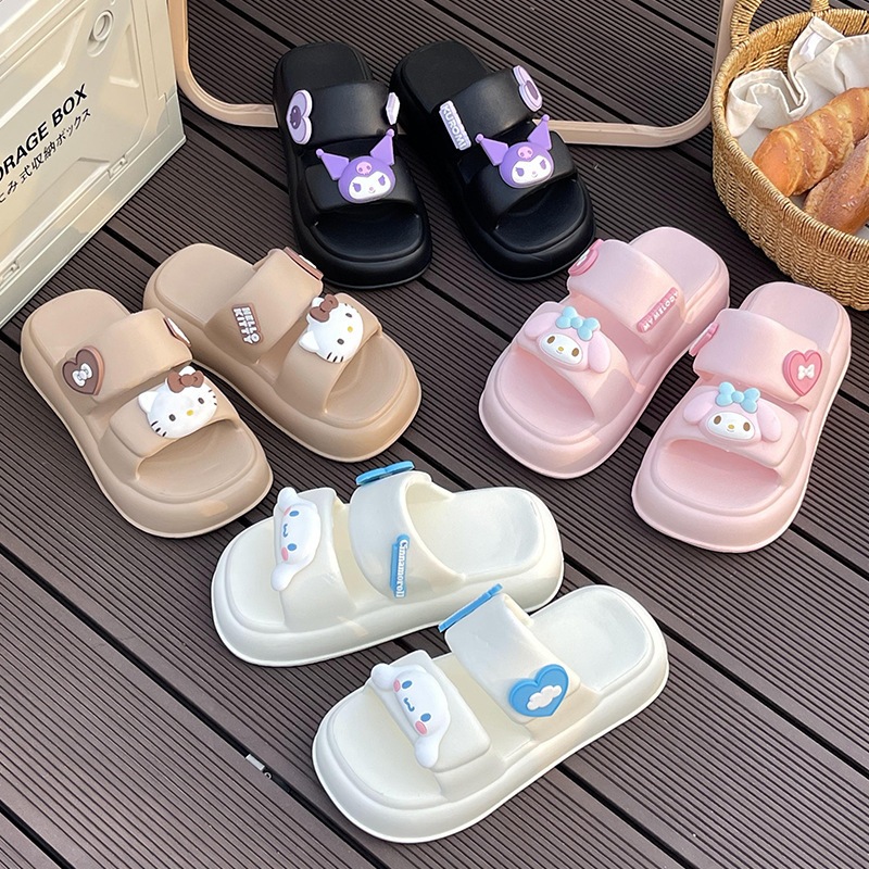 Dép sandal nữ, dép bánh mì 2 quai ngang đế cao chất liệu EVA hoạt hình kuromi sanrio siêu cute dễ th