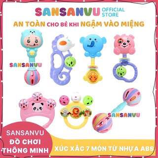 Xúc Xắc Đồ Chơi 7 Món Cho Bé Sơ Sinh Có Nhạc Vui Nhộn, Lục Lạc Kích Thích Giác Quan Cho Bé Bằng Nhựa Nguyên Sinh