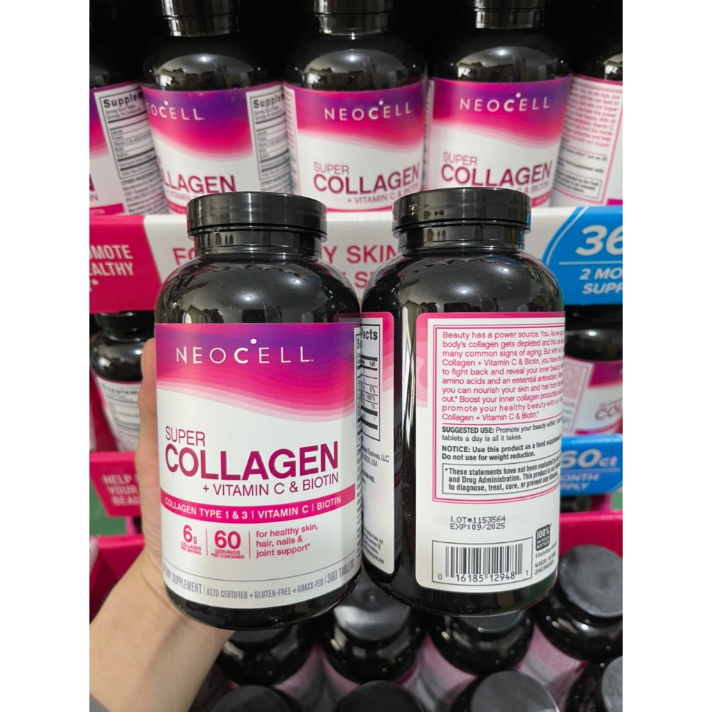 Collagen dạng viên neocell super collagen vitamin c biotin 360 Healthy Care viên dưỡng da, tóc, móng chắc khỏe quatangme
