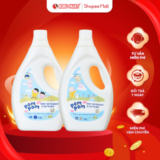 Nước Giặt Xả Cho Bé Sơ Sinh Pom Pom Thơm Diu Nhẹ Kháng Khuẩn An Toàn Cho Làn Da Nhạy Cảm Chai 1.6L - Bibomart