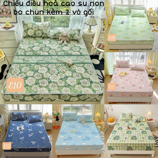 Chiếu Điều Hoà Cao Su Non  3D Bo Chun Bọc Đệm Chuẩn Loại 1 Mềm Mát Tặng Thêm 2 Vỏ Gối Đầu Cùng Bộ