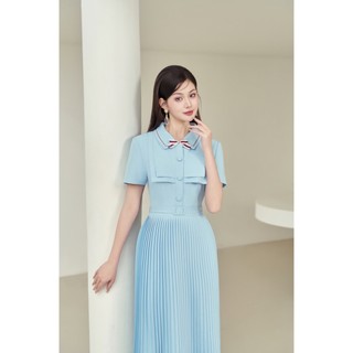 Armous- Đầm xanh chiết eo phối nơ Winnie